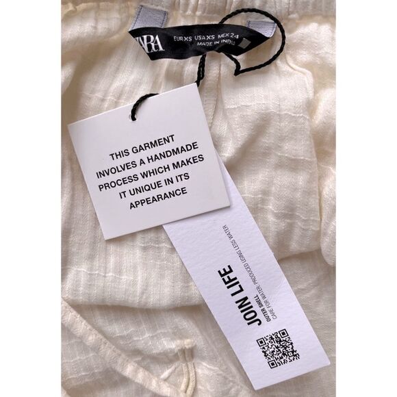 NWT Zara Beaded Macrame Knot & Fringe Cotton V-Neck Top in Ecru, Size XS - Picture 14 of 15